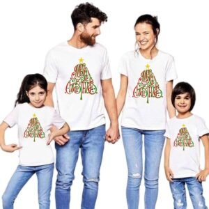 Merry Christmas Tree Typography Family Matching T-Shirt | Holiday Outfit | Cotton Spandex | COD