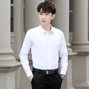 Basic Styles Men Shirt Long Sleeve Shirt Classic Korean Men's Plain Casual Fashion Business Polo
