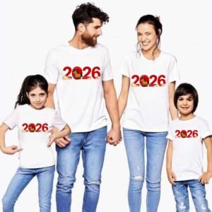 Family Matching 2026 Horse Year T-Shirts | Cute Cartoon Zodiac Outfit | Cotton Spandex | COD Top