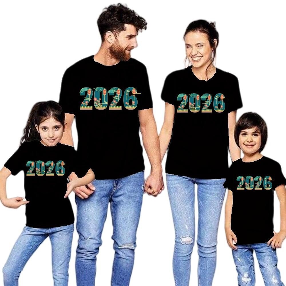 Family Matching 2026 New Year T-Shirts | Red Green Print Outfit | Cotton Spandex | COD Top - Image 4