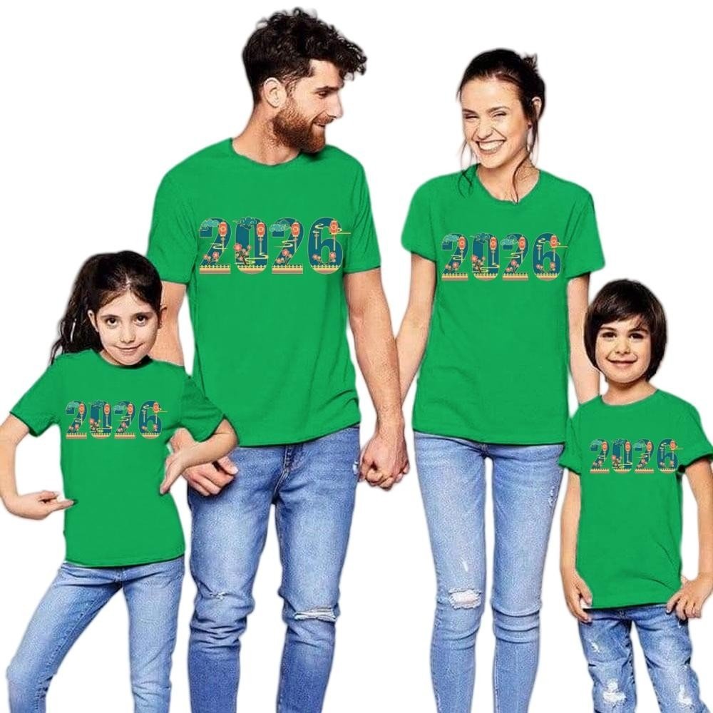 Family Matching 2026 New Year T-Shirts | Red Green Print Outfit | Cotton Spandex | COD Top - Image 5